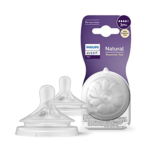 Philips Avent Natural Response Sauger – 2x Sauger für Babyflaschen mit Durchflussstärke 4, BPA-frei, für Babys ab 3 Monaten (Modell SCY964/02)