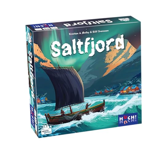 HUCH! SALTFJORD, Strategisches Brettspiel mit innovativem Würfelmechanismus, für 1–4 Spieler ab 14 Jahren, Fischerdorf-Abenteuer