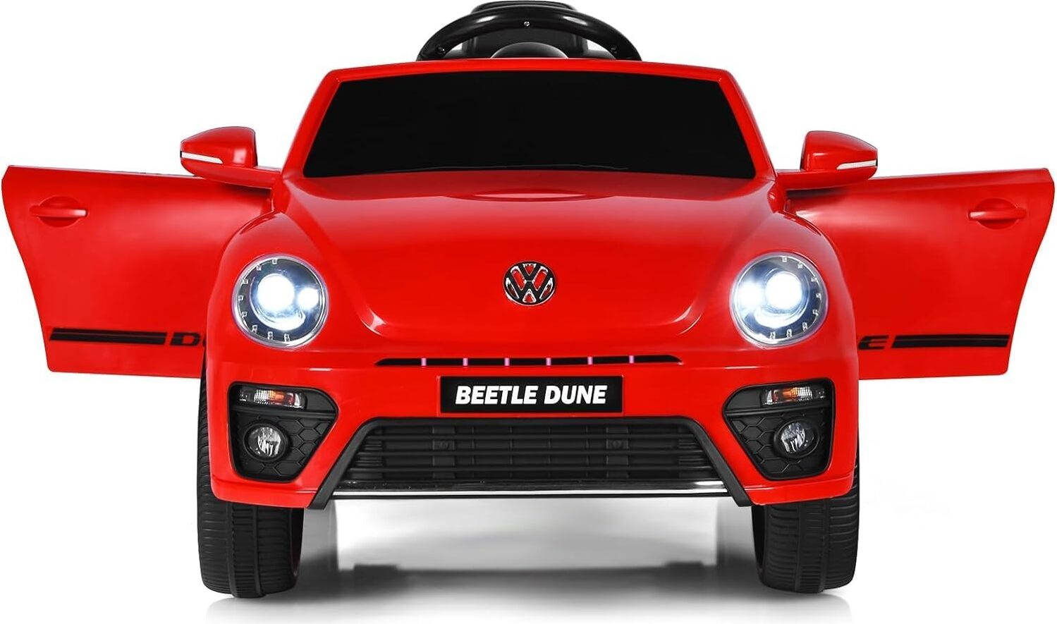 Dreamade Elektroauto für Kinder, 12V 2-Sitzer mit 2,4G Fernbedienung, LED-Licht & Musik, Sicherheitsgurt, rot, für 3-8 Jahre