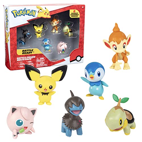 Pokémon Battle Figure Multipack, 6er Set mit 2 Zoll Figuren: Pichu, Deino, Jigglypuff #1, Turtwig, Piplup, Chimchar