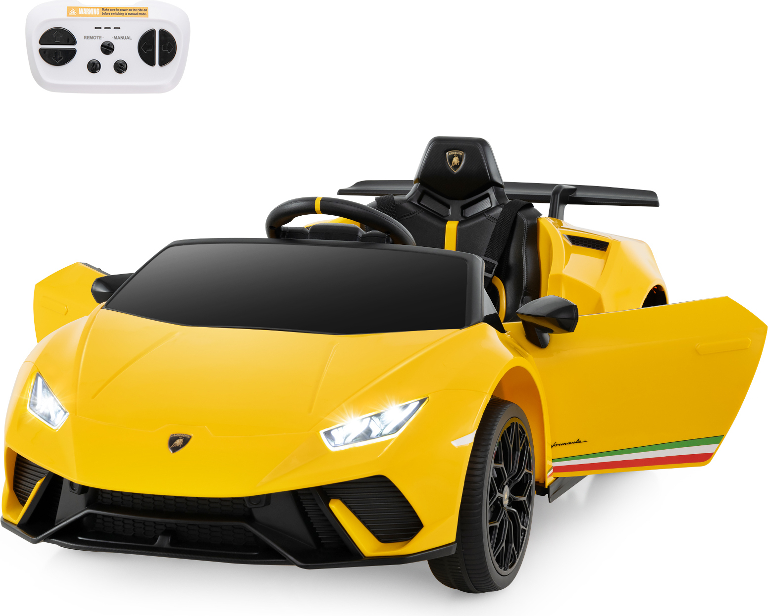 Costway Kinder Elektroauto Lamborghini, 12V Kinderauto Elektrisch 3 Gang Elektrofahrzeuge 3-5 Km/h, für Kinder ab 3 Jahre (Gelb)