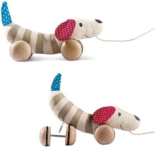 Hape Nachziehhund Hugo, bunter Stoffhund mit Flüsterrollen für kleine Entdecker, geeignet ab 12 Monaten