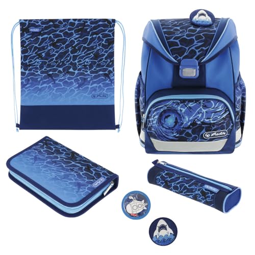 Herlitz Schulranzen UltraLight Plus Blue Shark, 16 l - OEKO-TEX zertifiziert, ergonomisch, sicher und robust