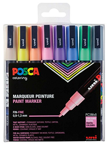 uni-ball POSCA (186509) Marker mit feiner Rundspitze, 8er Set, pastell