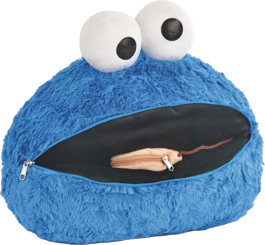 NICI Krümelmonster 3D Kissen, 40 cm Plüschkissen mit Stauraum und Reißverschluss