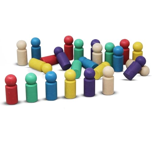 WISSNER 24 XXL-Spielfiguren Set, Öko-Freundliches RE-Wood Material, 6 Farben (Rot, Grün, Blau, Gelb, Lila, Natur), PEFC Zertifiziert, Ideal für Lern- und Brettspiele