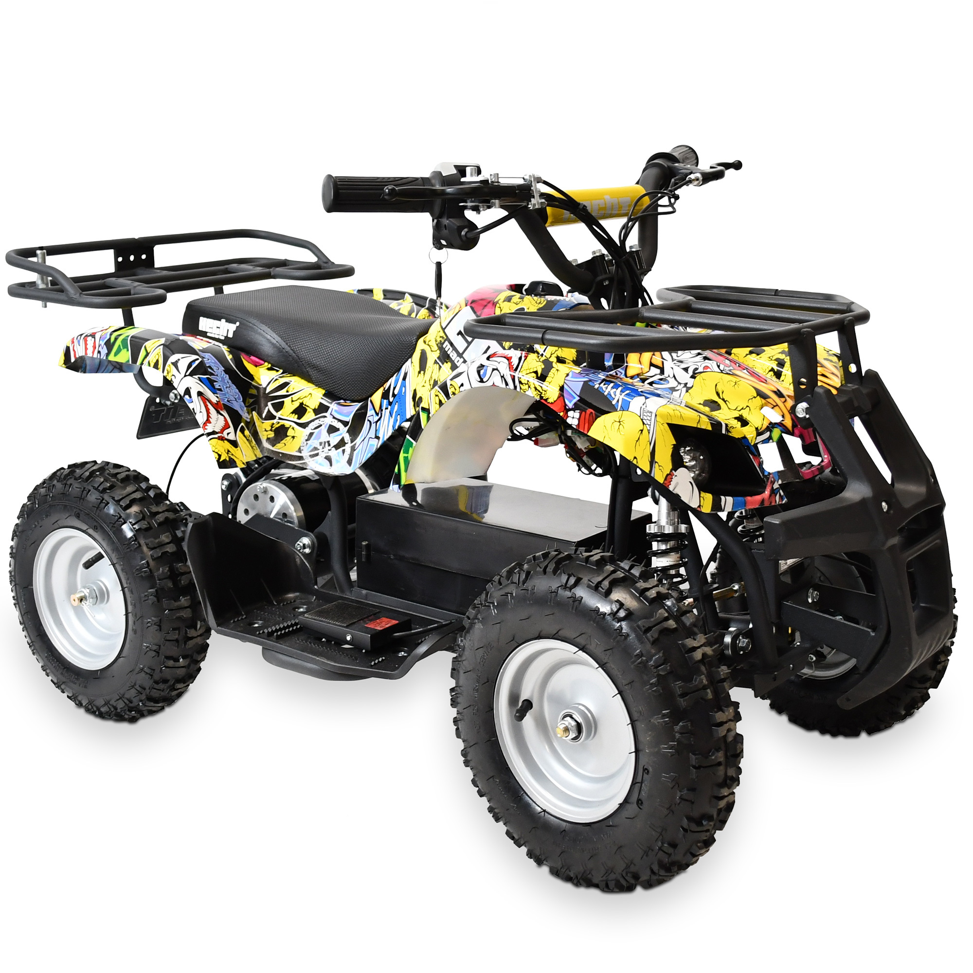 HECHT 56100 COMIC Kinder Quad Elektro, 1000W, bis 25 km/h, 36V 12Ah Akku, bis 65 kg Tragkraft, Scheibenbremsen, einstellbare Federung