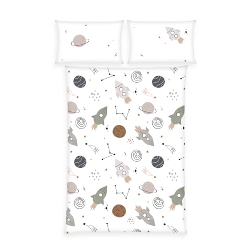 Herding babybest Flanell-Bettwäsche Weltall, Kissenbezug ca. 40x60 cm, Bettbezug ca. 100x135 cm, mit Knopfleiste, 100% Baumwolle/Flanell, Multicolor