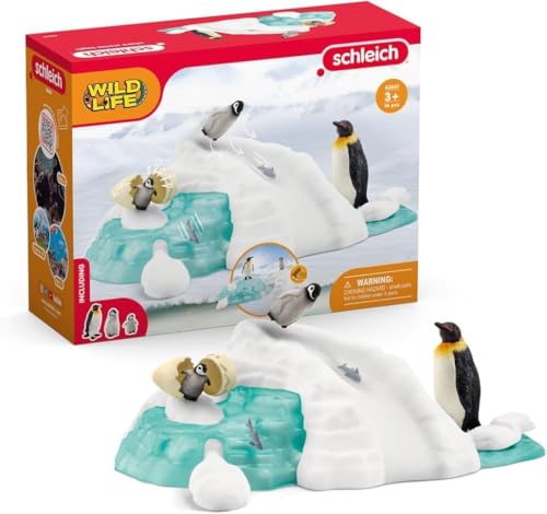 Schleich Pinguin Familienspaß 42661, Spielset mit Kaiserpinguinen, Rutsche und Fisch