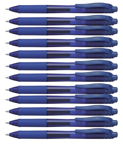 Pentel Gel-Tintenroller EnerGel BL 110, Druckmechanik, schnell trocknende Tinte, 0,5 mm Strichstärke, Blau, 12 Stück