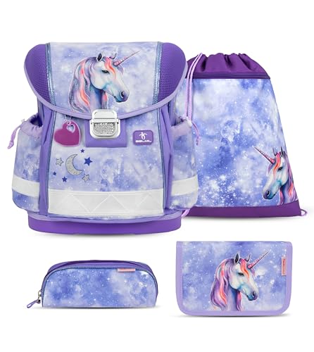 Belmil Schulranzen Classy, ergonomisches Schulranzen-Set 4-teilig, wasserabweisendes Polyester, 19 L, inkl. Turnbeutel und Schlamperetui