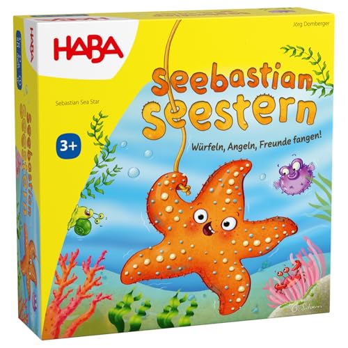Haba Seebastian Seestern 1, Brettspiel für 2-4 Spieler mit 5-armigem Seestern und Farbwürfeln zur Sammlung von Muscheln