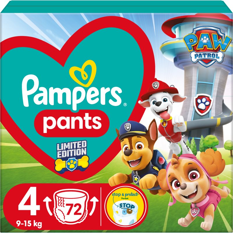 Pampers Pants Paw Patrol, Einweg-Windelhöschen Größe 4 für 9-15 kg, 72 Stück