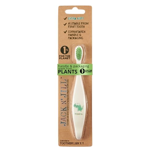 Jack N' Jill Dino Zahnbürste, kompostierbar und biologisch abbaubar, mit ergonomischem Griff und superweichen Borsten für Kinder