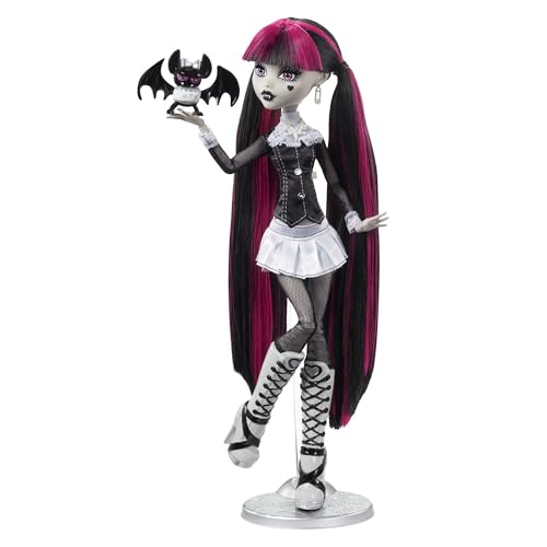 Mattel® Monster High Reel Drama Puppe Draculaura, Anziehpuppe in Schwarzweiß mit Count Fabulous und grafischen Filmpostern