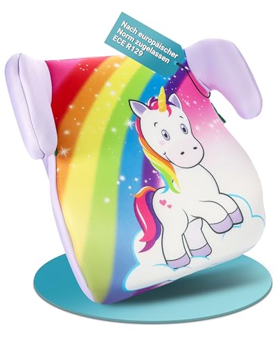 Hits4kids Siggi Einhorn, Kindersitzerhöhung ECE R129/i-Size, 100% Polyester Bezug, für Kinder 3-12 Jahre