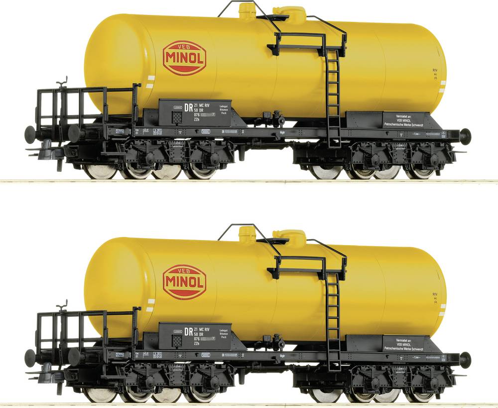 Roco 6600199 H0 2er-Set Kesselwagen „Minol“ der Deutschen Reichsbahn, 4-achsige Modelleisenbahn-Wagen