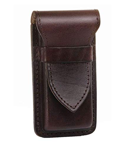 MIKA 28063302 - Stifteetui aus Echt Leder/Sattelleder, Stiftetui für 4 Stifte und Schreibgeräte Aller Art, für Kugelschreiber und Füller, Schreibgeräteetui in braun, Lederetui ca. 16 x 2 x 7 cm