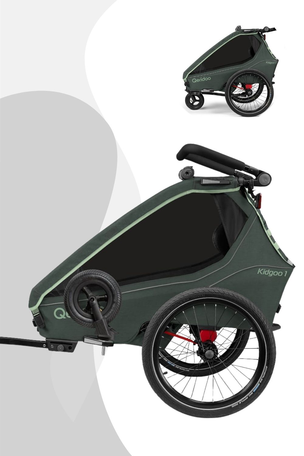 Qeridoo Kidgoo 1, Kinderfahrradanhänger für 1 Kind, Modell 2026, Forest Green, sicher und komfortabel