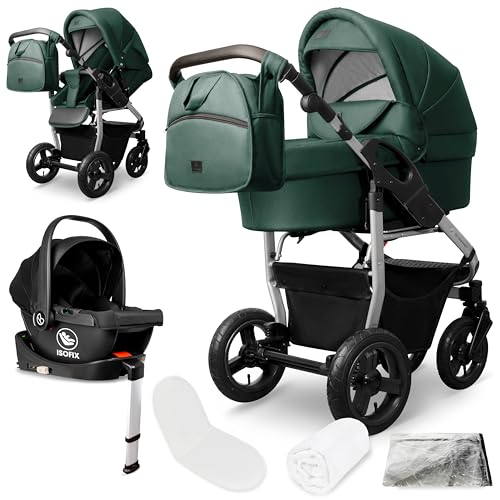 Bergsteiger Capri 4-in-1 Kombikinderwagen – Babywanne, Sportsitz, i-Size Babyschale, Isofix-Station, Luftreifen, höhenverstellbar, faltbar, mit Zubehör