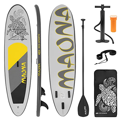 ECD Germany Aufblasbares Stand Up Paddle Board Maona, 308 x 78 x 10 cm, grau, PVC, bis 120 kg, inkl. Pumpe, Tragetasche, Zubehörset, SUP Board für Einsteiger und Fortgeschrittene