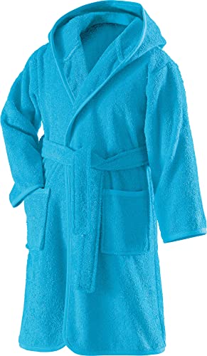Erwin Müller Kinder-Bademantel mit Kapuze uni Frottier türkis Größe 158/164 - weich, flauschig, saugstark, mit Bindegürtel und Taschen, 100% Baumwolle (weitere Farben, Größen)