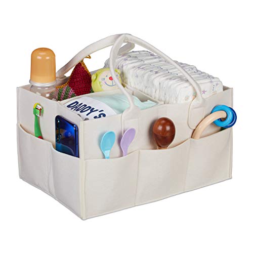 relaxdays Wickeltasche Baby Windel Caddy, Filz Organizer mit 11 Fächern, Beige