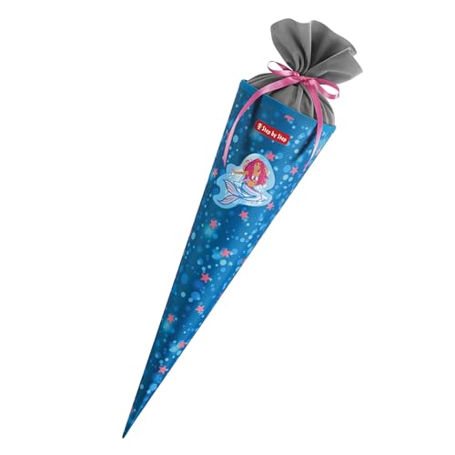 Step by Step Schultüte „Mermaid Lola“, passend zum Schulranzen, aus recycelten PET-Flaschen, Verschluss aus Stoff, 5L Füllvolumen, 70 cm Höhe, für die 1. Klasse, blau
