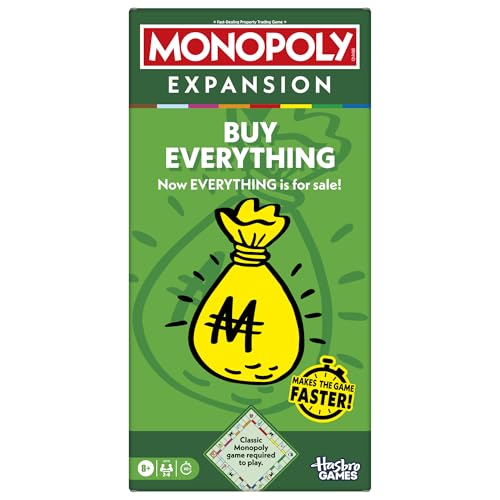 Monopoly Buy Everything EXPANSION, Brettspiel Erweiterung für klassisches Monopoly mit schnelleren Spielabläufen und Kaufmöglichkeiten für alle Plätze, englische Version