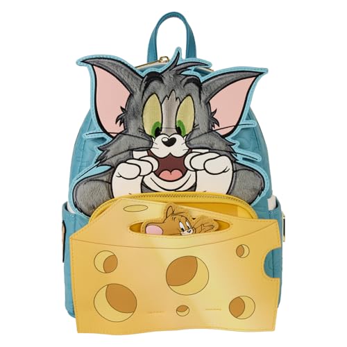 Loungefly Warner Bros Tom and Jerry Mini Backpack, Kunstleder, mit Applikationen und verstellbaren Schultergurten, 22,8 x 26,6 x 11,4 cm
