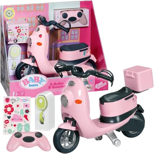 BABY born E-Scooter, Ferngesteuerter Roller mit Ladestation, für 43cm Puppen, inkl. Sticker und Transportbox, 835906 Zapf Creation