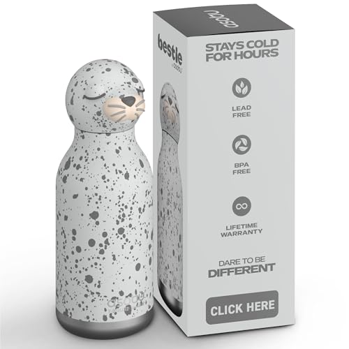 ASOBU Bestie Kindertrinkflasche, isolierte Edelstahlflasche 420ml mit Seehundkopf, auslaufsicher & BPA-frei