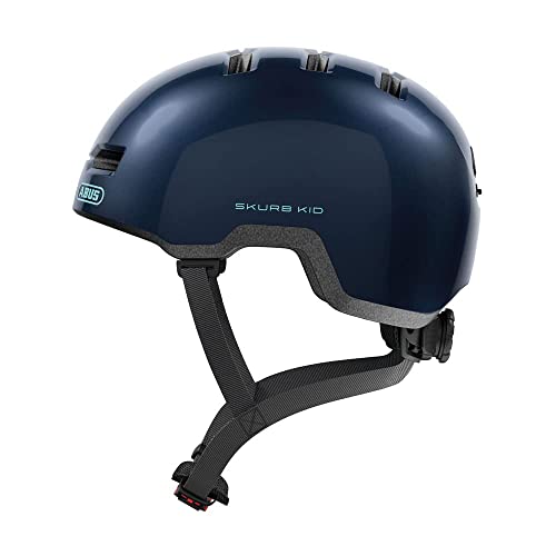 ABUS Kinderhelm Skurb Kid, robuster Fahrradhelm im Skater-Look mit Platz für einen Zopf, Blau, Größe M