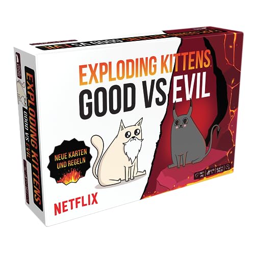 Exploding Kittens | Exploding Kittens – Good vs Evil | Partyspiel | Kartenspiel | 2-5 Spieler | Ab 7+ Jahren | 15 Minuten | Deutsch