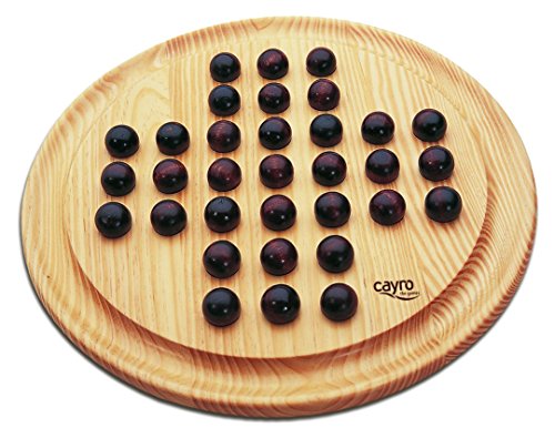 Cayro Solitaire, Brettspiel für 1 Spieler mit rundem Holzbrett (29 cm) und 32 Holzchips, ab 6 Jahren, Logik und Strategie