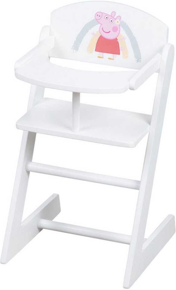 roba® Puppenhochstuhl Peppa Pig, Holz mit süßem Motiv und Essbrett, weiß