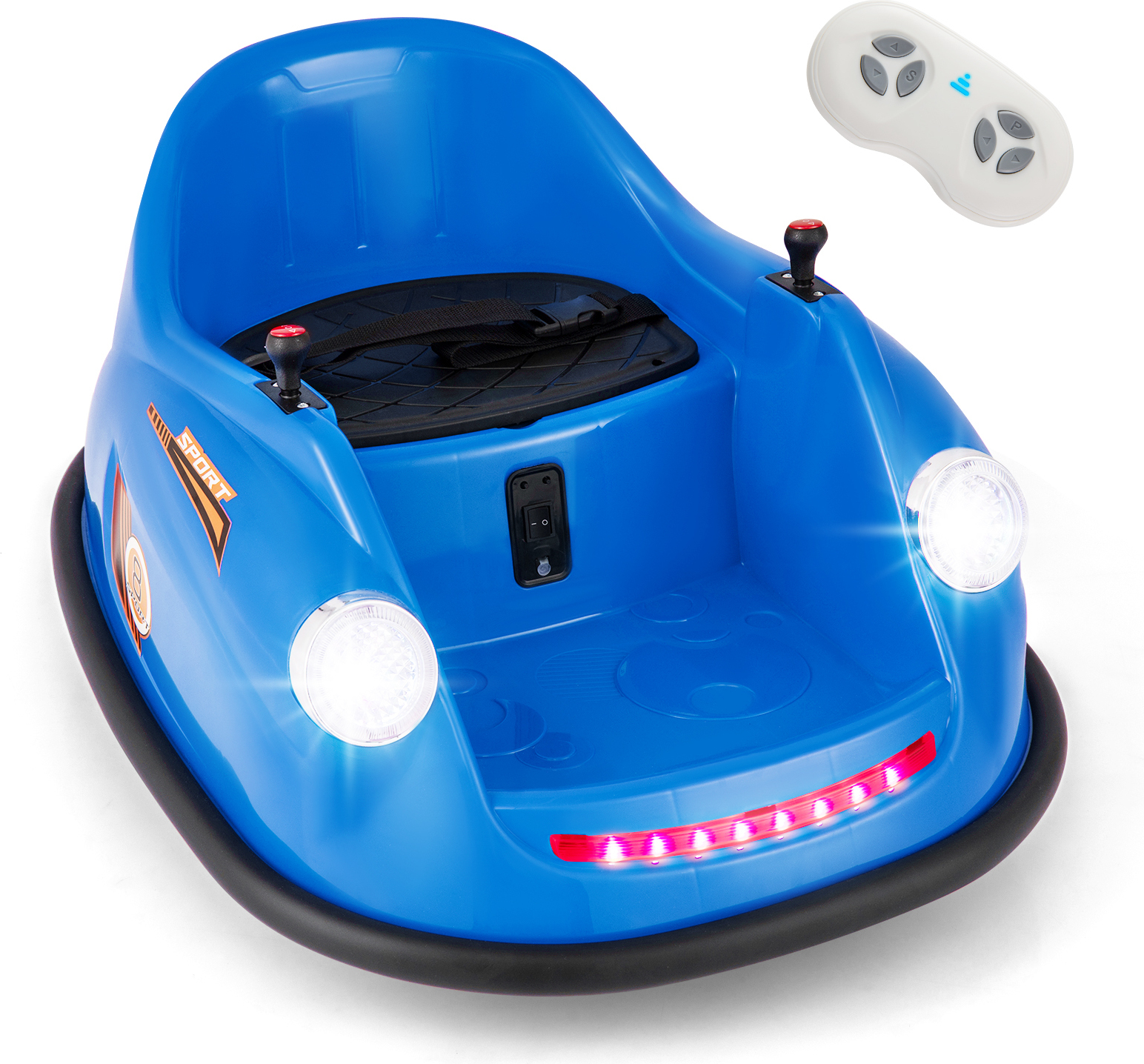 DREAMADE Autoscooter für Kinder, 12 V elektrisches Spielzeugauto mit Fernsteuerung, 360-Grad-Drehung, LED-Lichtern, für 2–5 Jahre, Blau