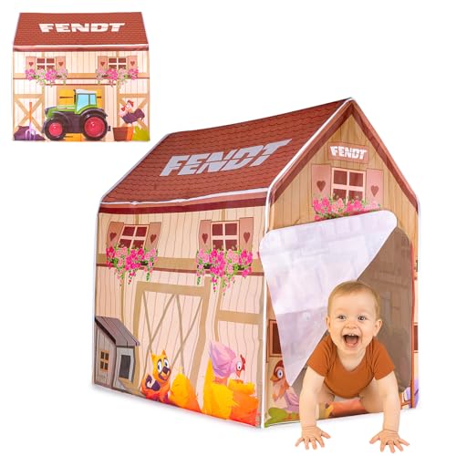 JAMARA Fendt Spielhaus Bauernhof, Spielzelt mit Türöffnung, Indoor geeignet, Maße L 95 x B 95 x H 65 cm
