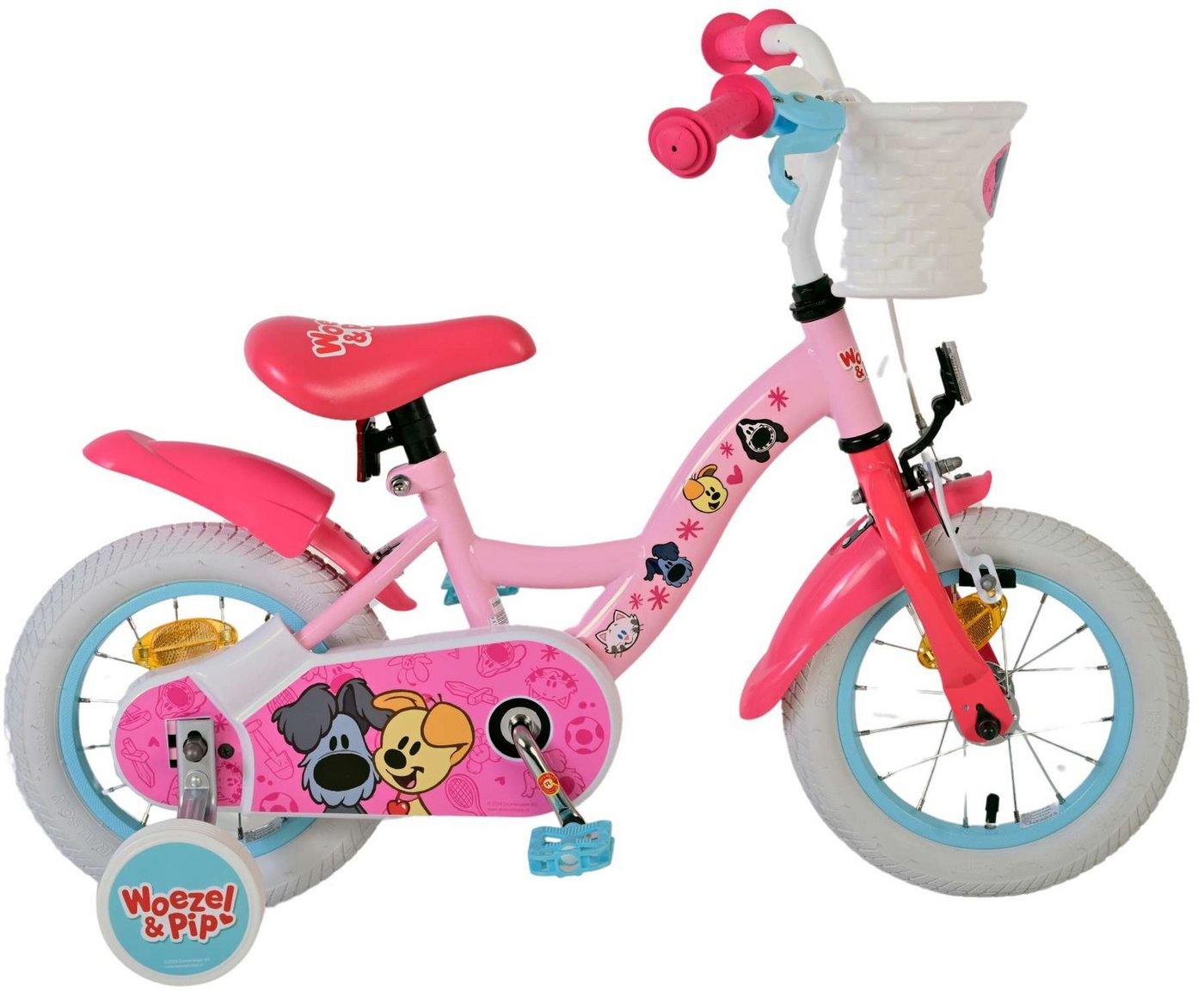Volare Kinderfahrrad Woezel & Pip 12 Zoll, 1 Gang, ohne Schaltung, pink-blau
