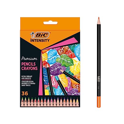 BIC Intensity Premium Buntstifte für Erwachsene und Kinder, Farbstifte zum Malen in 36 Farben, hochpigmentiert & mit bruchsicherer Mine