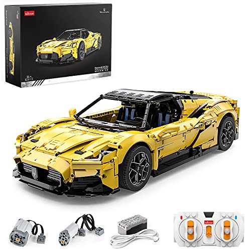 Rastar 93500 Technik Sportwagen Bausatz für Maserati MC20, 3457 Teile 1:8 mit 2 Motoren und LED Lichter Groß Ferngesteuert Technik Auto Klemmbausteine (Dynamische Version)