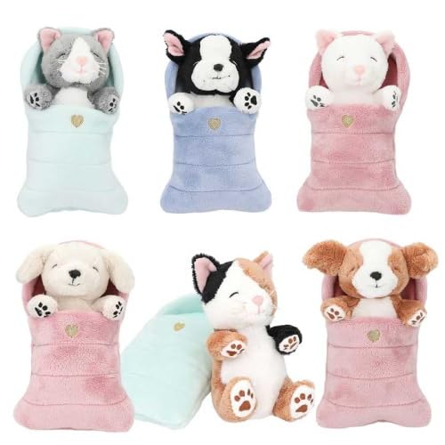 TOPModel Sleeping Animal Teddybär, Plüschtier im bunten Schlafsack mit bestickten Schlafaugen, One Size