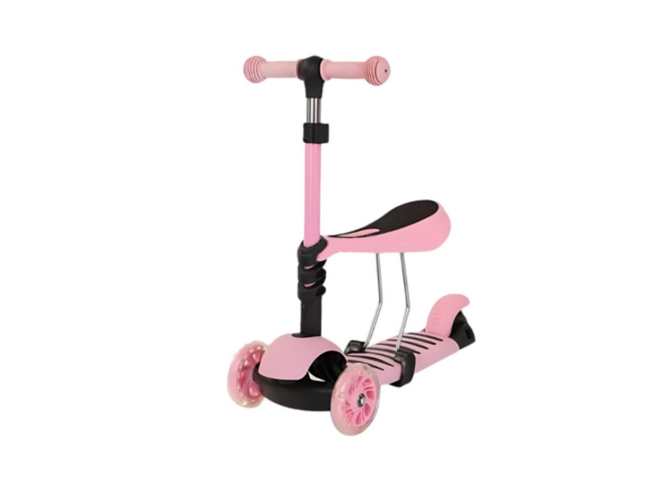 COFI 1453 Dreiradscooter Baby Foot Scooter, 3-Rad-Roller mit abnehmbarem Sitz, höhenverstellbar (58–78 cm), klappbar, pink