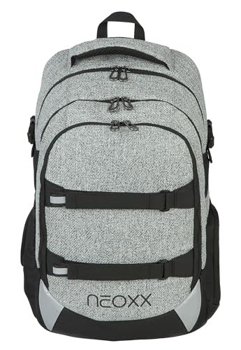 neoxx ACTIVE Pro Wool the World, Schulrucksack aus recycelten PET-Flaschen mit 3 Fächern, Geheimfach und höhenverstellbaren gepolsterten Trägern, Volumen ca. 30 Liter, farblos