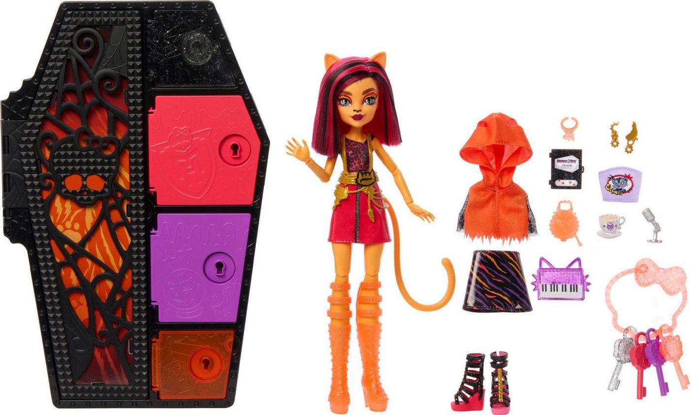 Mattel® Anziehpuppe Monster High, Skulltimate Secrets: Neon Frights Toralei Stripe - Fluoreszierend, Color-Reveal Magie, Dunkel leuchtende Accessoires