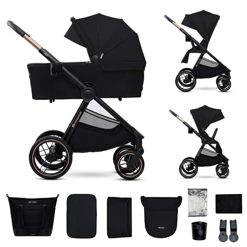 Kinderkraft Kombi-Kinderwagen NEA 2.0, 2-in-1 mit Babywanne und Sportsitz, Teleskopschieber, Zubehörset und Adapter - Midnight Black, bis 22 kg, inkl. Gratis Mobilitätsgarantie