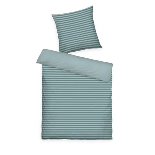 TOM TAILOR Renforcé-Bettwäsche MEDIUM STRIPES, 80x80 + 135x200 cm, 100% Baumwolle, Wendemotiv in Türkis (Fresh Sage, Smokey Sage) mit farbigem Reißverschluss