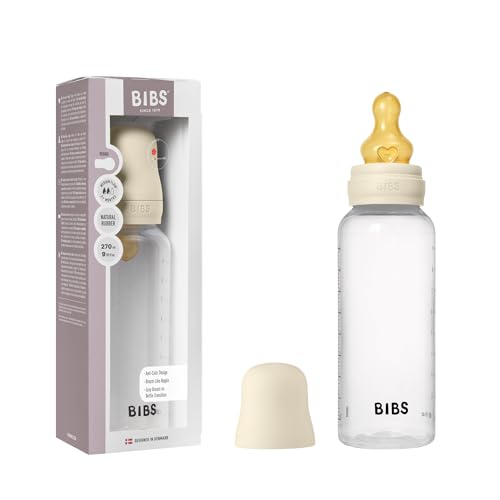 Bibs PP-Flasche Baby Bottle Round 270 ml, Latex-Trinksauger mittlerer Nahrungsfluss, Ivory