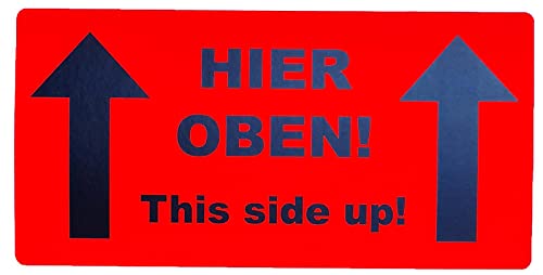 varivendo 50 Aufkleber Etikett "Hier oben - this side up", rote Versandaufkleber, Größe 10 x 5 cm