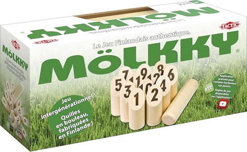 Tactic 53857 Mölkky Holzspiel, Familienspiel aus 100% natürlichem Holz, handgefertigt und mit einfachen Regeln